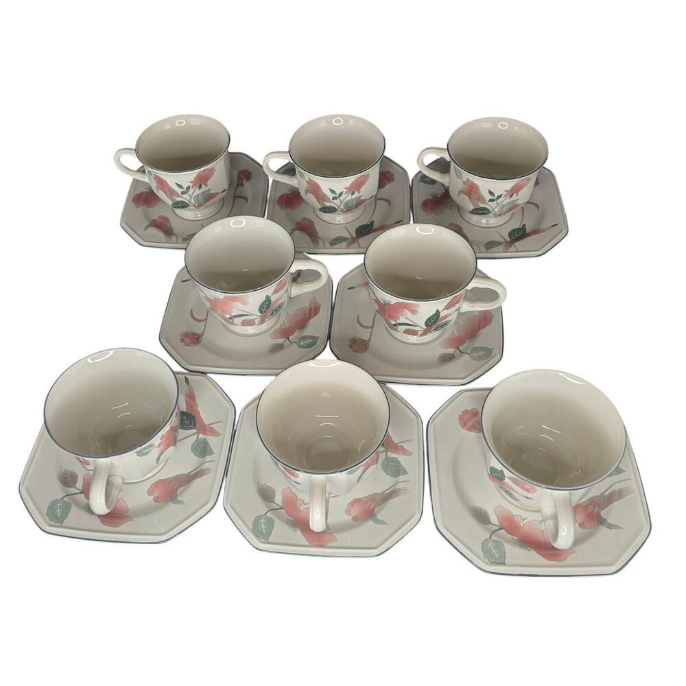 Mikasa Continental Silk Flowers Japan 8 Cups & 8 Saucers Set EXCELLENT CONDITION